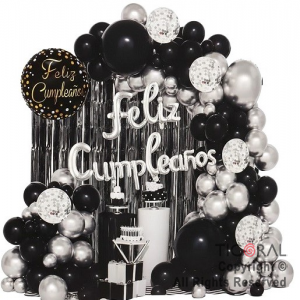 SET DE GLOBOS ARCO XL NEGRO Y PLATA 72 UNIDADES
